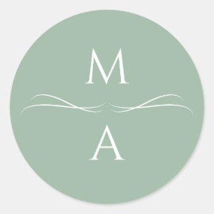 Minimalistisk Modern Simple Sage Grönt Initialer Runt Klistermärke