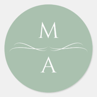 Minimalistisk Modern Simple Sage Grönt Initialer Runt Klistermärke