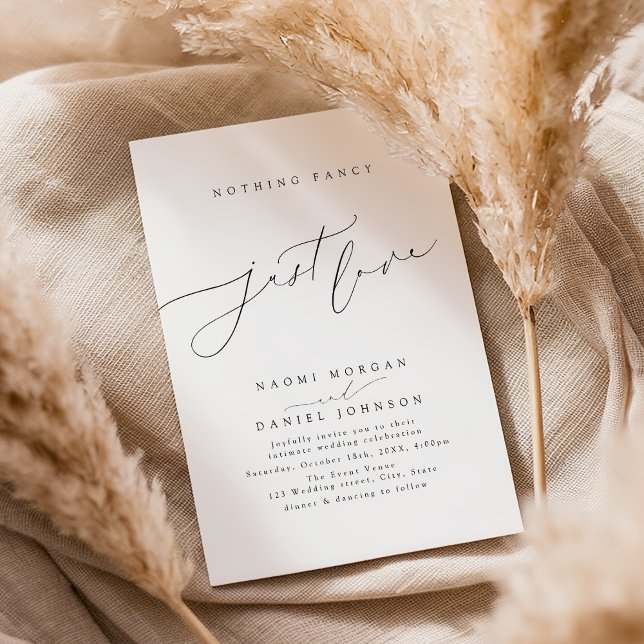 Minimalistisk modern skrift Inget fancy bara kärle Inbjudningar (Minimalist Modern Script Nothing Fancy Just Love Invitation)