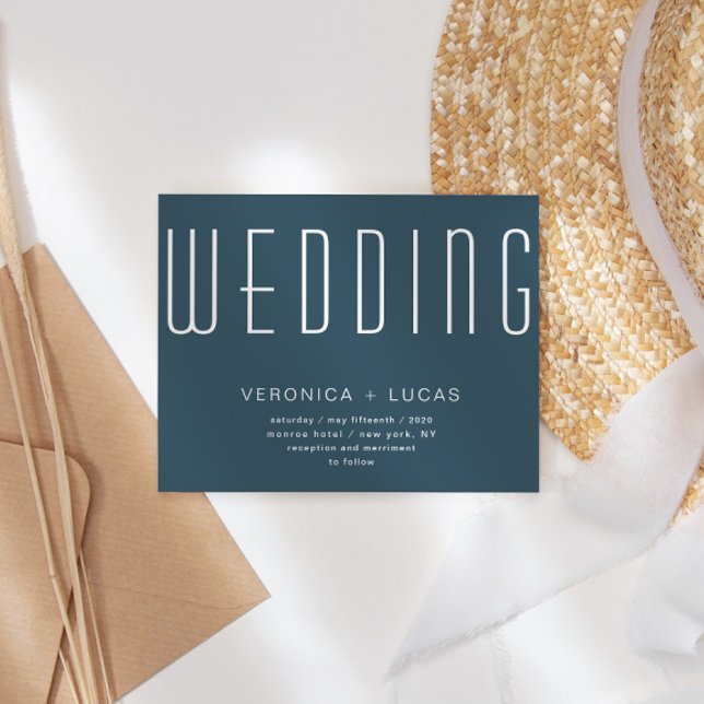 Minimalistisk modern skript blå och vit Bröllop Inbjudningar (Skapare uppladdad)