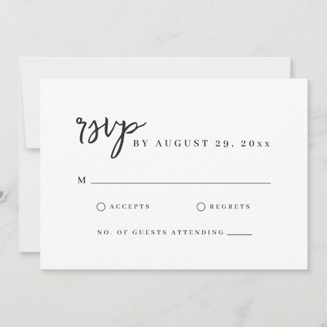 Minimalistisk modern skript Enkel vit RSVP-kort Kort (Framsida)