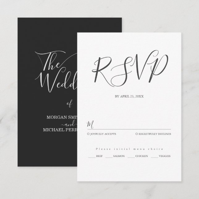 Minimalistisk modern skript typografi bröllop OSA kort (Fram/baksida)