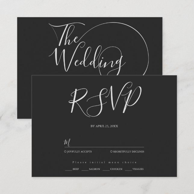 Minimalistisk modern skript typografi bröllop OSA kort (Fram/baksida)