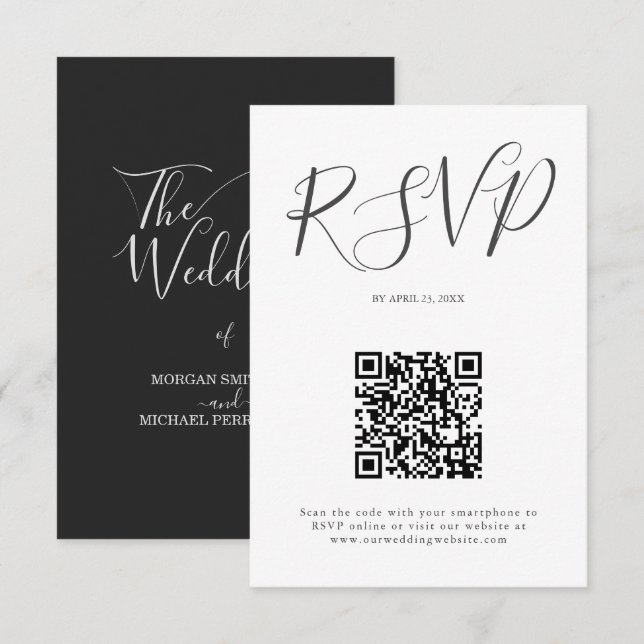 Minimalistisk modern skript typografi bröllop OSA kort (Fram/baksida)