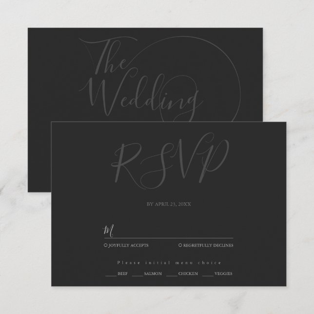 Minimalistisk modern skript typografi bröllop OSA kort (Fram/baksida)