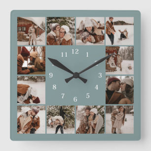 Minimalistisk Modern Snyggt Family Photo Collage Fyrkantig Klocka