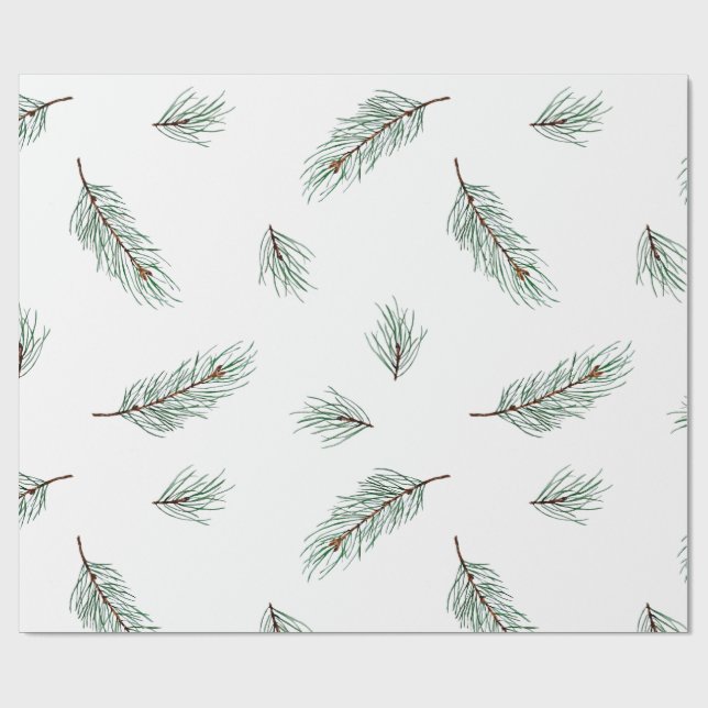Minimalistisk modern sömlös tallgrenmönster presentpapper (Platt)