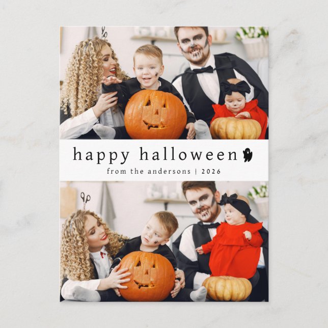 Minimalistisk Modern Spöklik Glad Halloween 2 Foto Helg Vykort (Framsida)