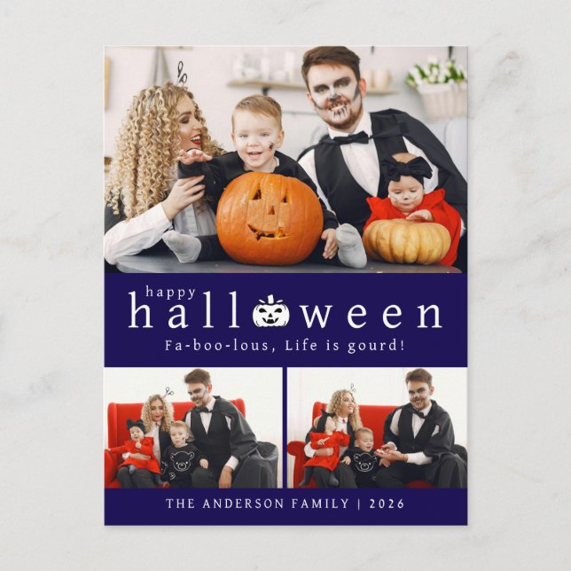 Minimalistisk Modern Spöklik Glad Halloween 3 Foto Helg Vykort (Framsida)