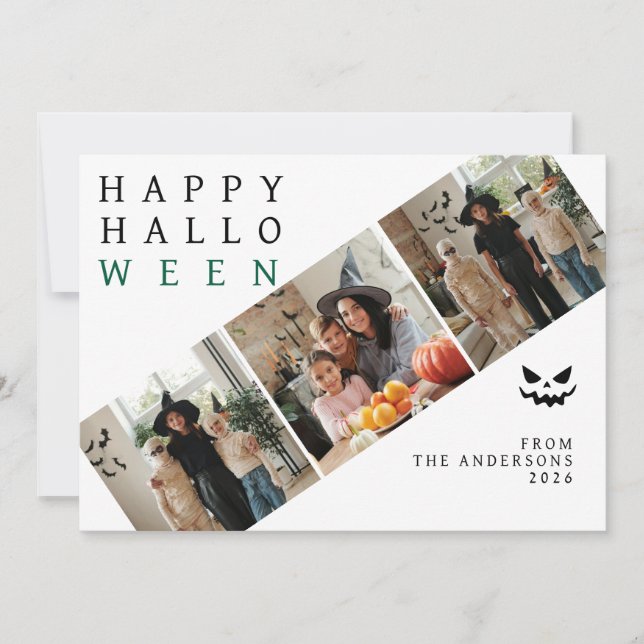 Minimalistisk Modern Spöklik Glad Halloween 3 Foto Julkort (Framsida)