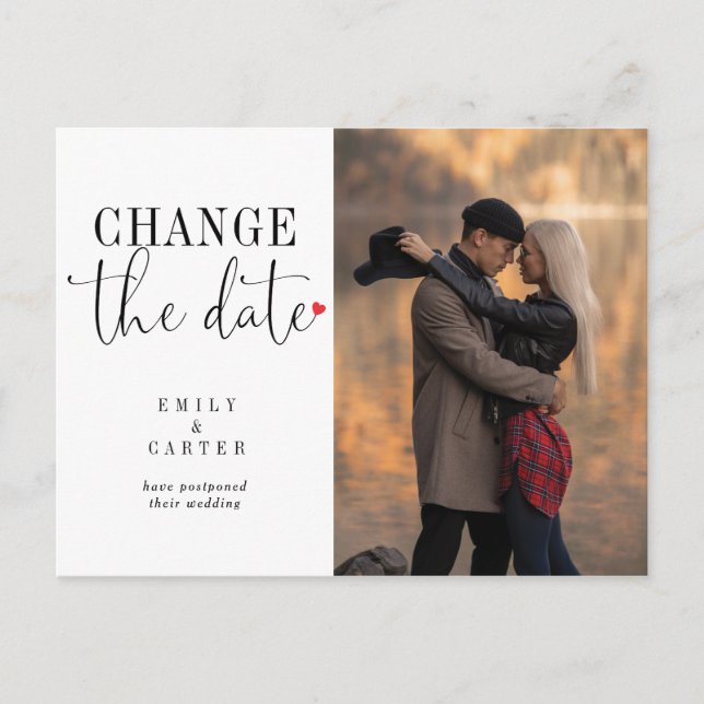 Minimalistisk Modern Svart Ändra Datum Typografi Inbjudan Vykort (Framsida)