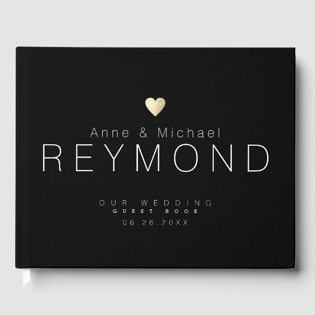 Minimalistisk modern svart bröllop gästböcker (Framsida)