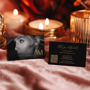 Minimalistisk Modern Svart Guld Foto QR Fotografer Visitkort