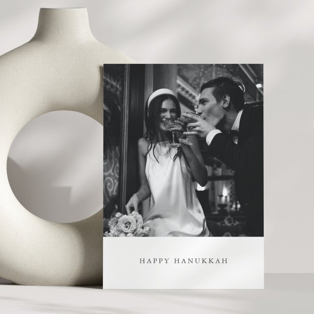 Minimalistisk Modern Svart Hanukkah Foto Bröllop Julkort (Skapare uppladdad)