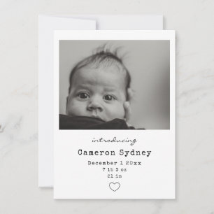 Minimalistisk Modern Svart och Vit Bebis Foto Föde Meddelande