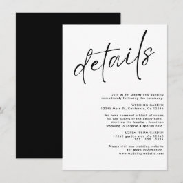Minimalistisk modern svart- och vit-bröllop-inform tilläggskort