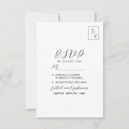 Minimalistisk modern svart och vit bröllops-RSVP OSA Kort