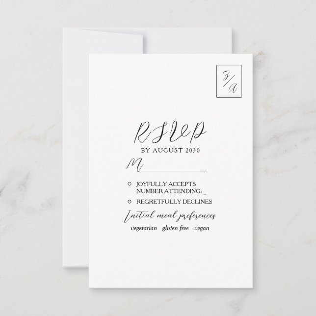 Minimalistisk modern svart och vit bröllops-RSVP OSA Kort (Framsida)