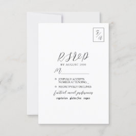 Minimalistisk modern svart och vit bröllops-RSVP OSA Kort