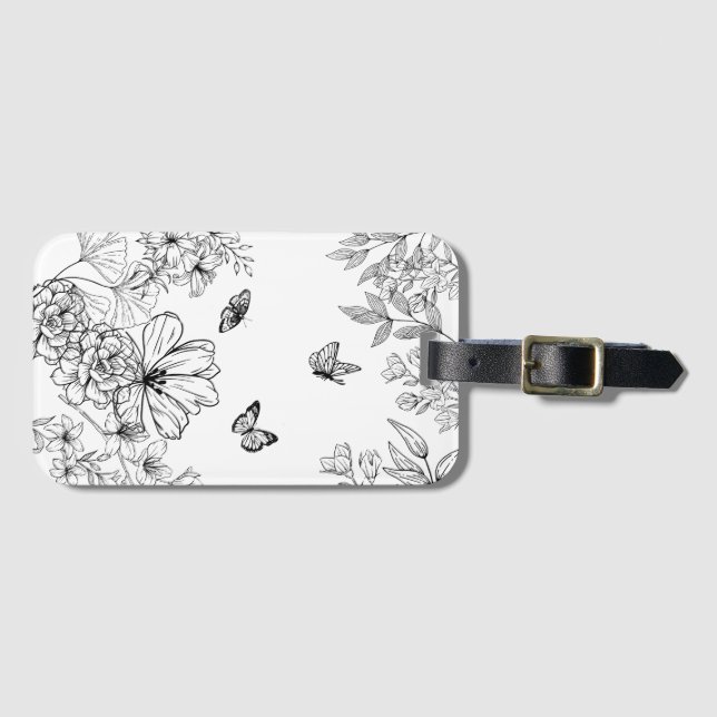 Minimalistisk modern, svart och vitt Blommönster Bagagebricka (Framsida horisontal)