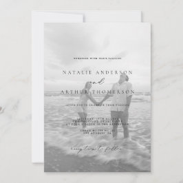 Minimalistisk modern svart-vit bröllopsskrift inbjudningar