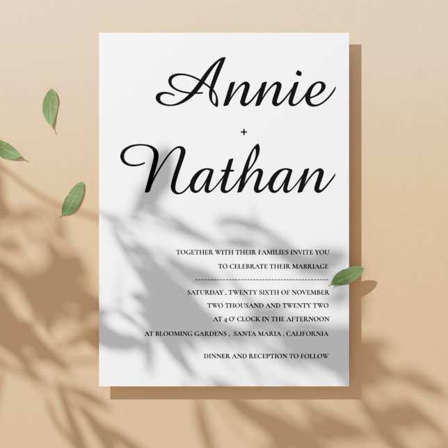 Minimalistisk, modern, svart, vit design Bröllop Inbjudningar (Minimalist Modern Font Black White Design Wedding Invitation)
