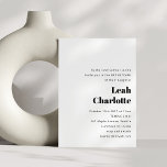 Minimalistisk modern svart vit enkel Bat mitzvah Inbjudningar<br><div class="desc">Modern minimalistisk Bat mitzvah inbjudan till Black White Retro enkel Bröllop</div>