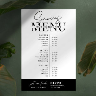 Minimalistisk Modern Svart Vitt Salongtjänst Meny Poster