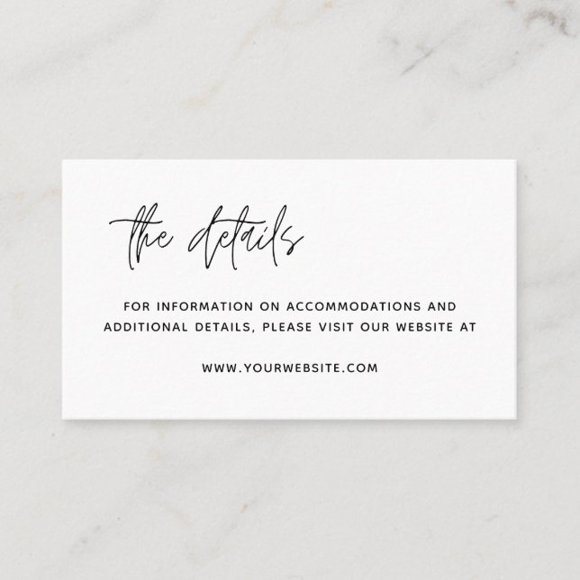 Minimalistisk modern svartvit Bröllop-information Placeringskort (Framsida)