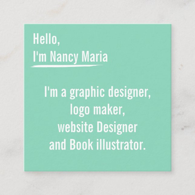 Minimalistisk modern Teal Grafisk design Fyrkantigt Visitkort (Framsida)