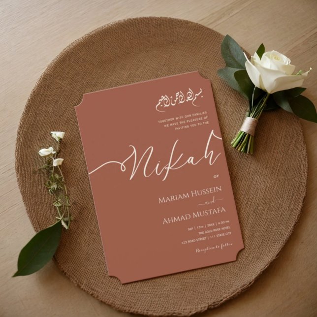 Minimalistisk Modern Terracotta Burnt Orange Nikah Inbjudningar (Minimalist Modern Terracotta Burnt Orange Nikah Invitation)