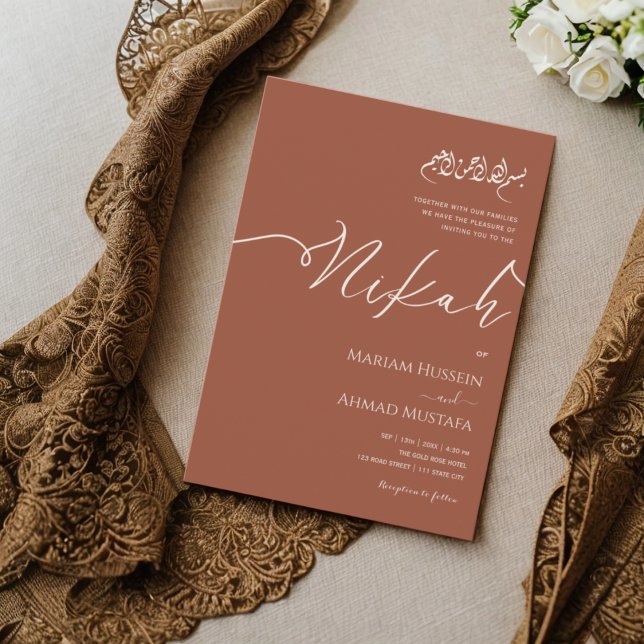 Minimalistisk Modern Terracotta Burnt Orange Nikah Inbjudningar (Minimalist Modern Terracotta Burnt Orange Nikah Invitation)