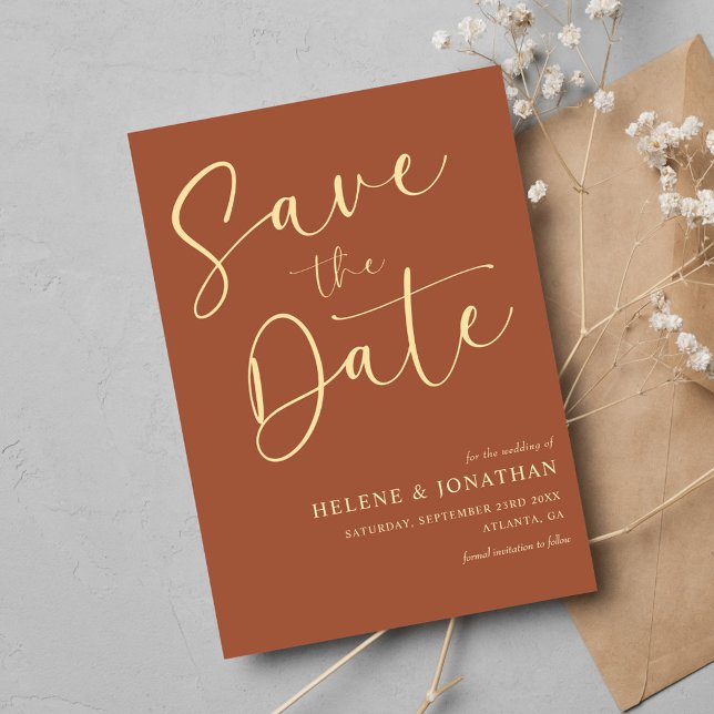 Minimalistisk modern Terracotta Elegant bröllop Spara Datumet (Minimalist Modern Terracotta Elegant Wedding Save The Date)