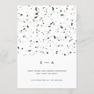 Minimalistisk modern terrazzo-mönster grön rosa br inbjudningar