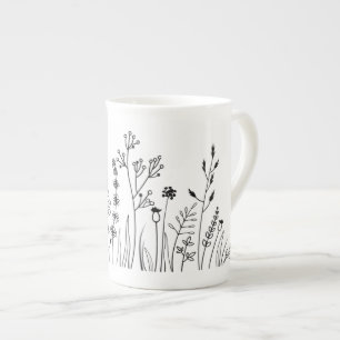 Minimalistisk modern Trendig Line Art botanik Benporslin Mugg