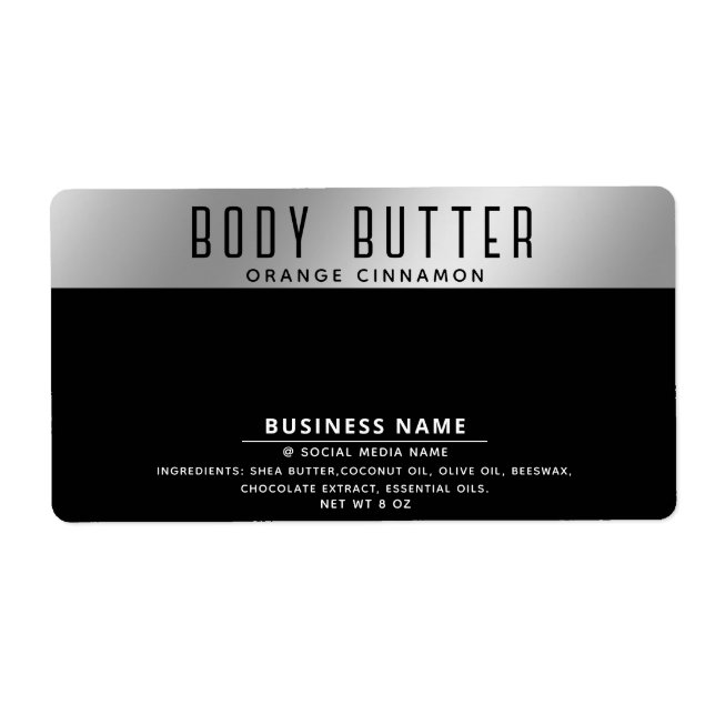 Minimalistisk modern typografi silver svart etiket fraktsedel (Framsidan)