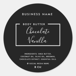 Minimalistisk modern typografi, svart produktetike runt klistermärke