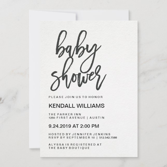 Minimalistisk modern typografi Unisex Baby Shower Inbjudningar (Framsida)
