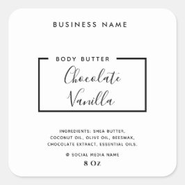 Minimalistisk modern typografi vit produkt fyrkantigt klistermärke