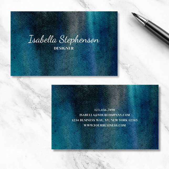 Minimalistisk modern, unik vattenfärgsblå Grönt Visitkort (Skapare uppladdad)