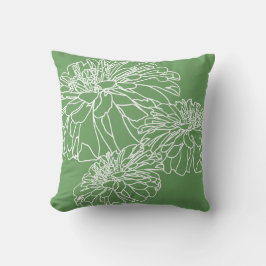 Minimalistisk modern vit blommigt teckning grönt kudde
