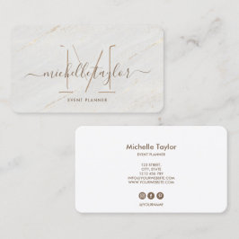 Minimalistisk, modern, vit marble monogram namntec visitkort