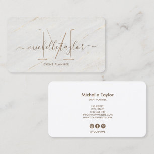Minimalistisk, modern, vit marble monogram namntec visitkort