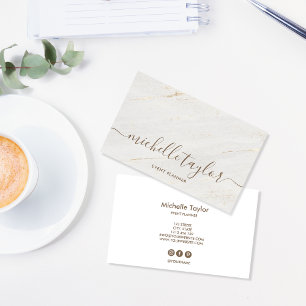 Minimalistisk, modern, vit marmor guld namntecknin visitkort