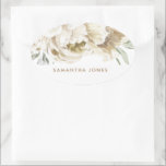 Minimalistisk Modern Vit Peonie Blommig Akvarell Ovalt Klistermärke<br><div class="desc">minimalistisk modern vit peonie vattenfärg blomsterdesign är de perfekta bröllopspresenterna för gästerna. Wow dina brudtärnor och vänner med de perfekta idéerna till möhippegåva. De söta blommorna är söta,  feminina och moderna och är den perfekta matchande presenten för alla dina bröllopsgäster.</div>