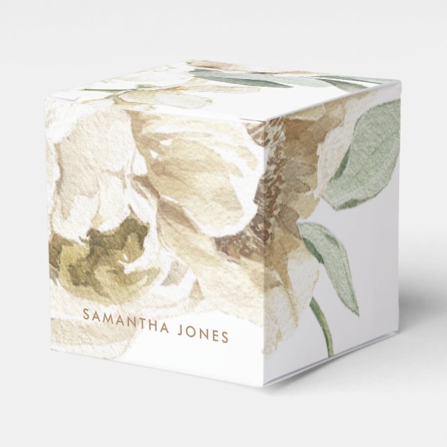 Minimalistisk Modern Vit Peonie Blommig Akvarell Presentaskar (Framsidan Sidan)