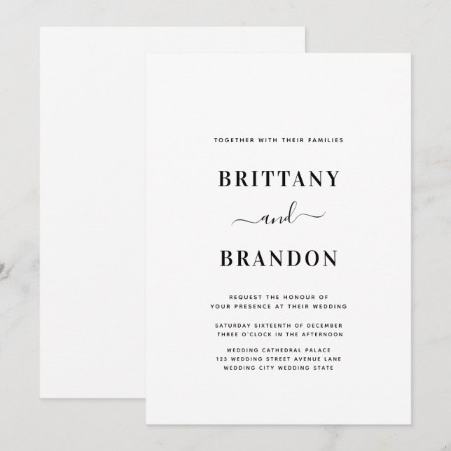 Minimalistisk modern Vita Bröllop Inbjudningar (Fram/baksida)