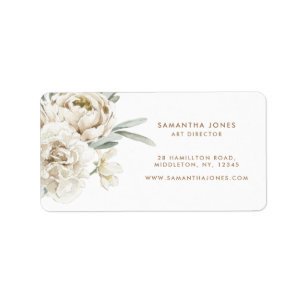 Minimalistisk Modern White Peonie Blommigt Waterco Adressetikett