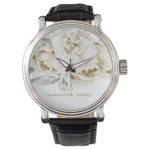 Minimalistisk Modern White Peonie Blommigt Waterco Armbandsur