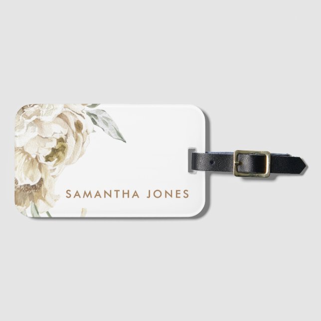 Minimalistisk Modern White Peonie Blommigt Waterco Bagagebricka (Framsida horisontal)